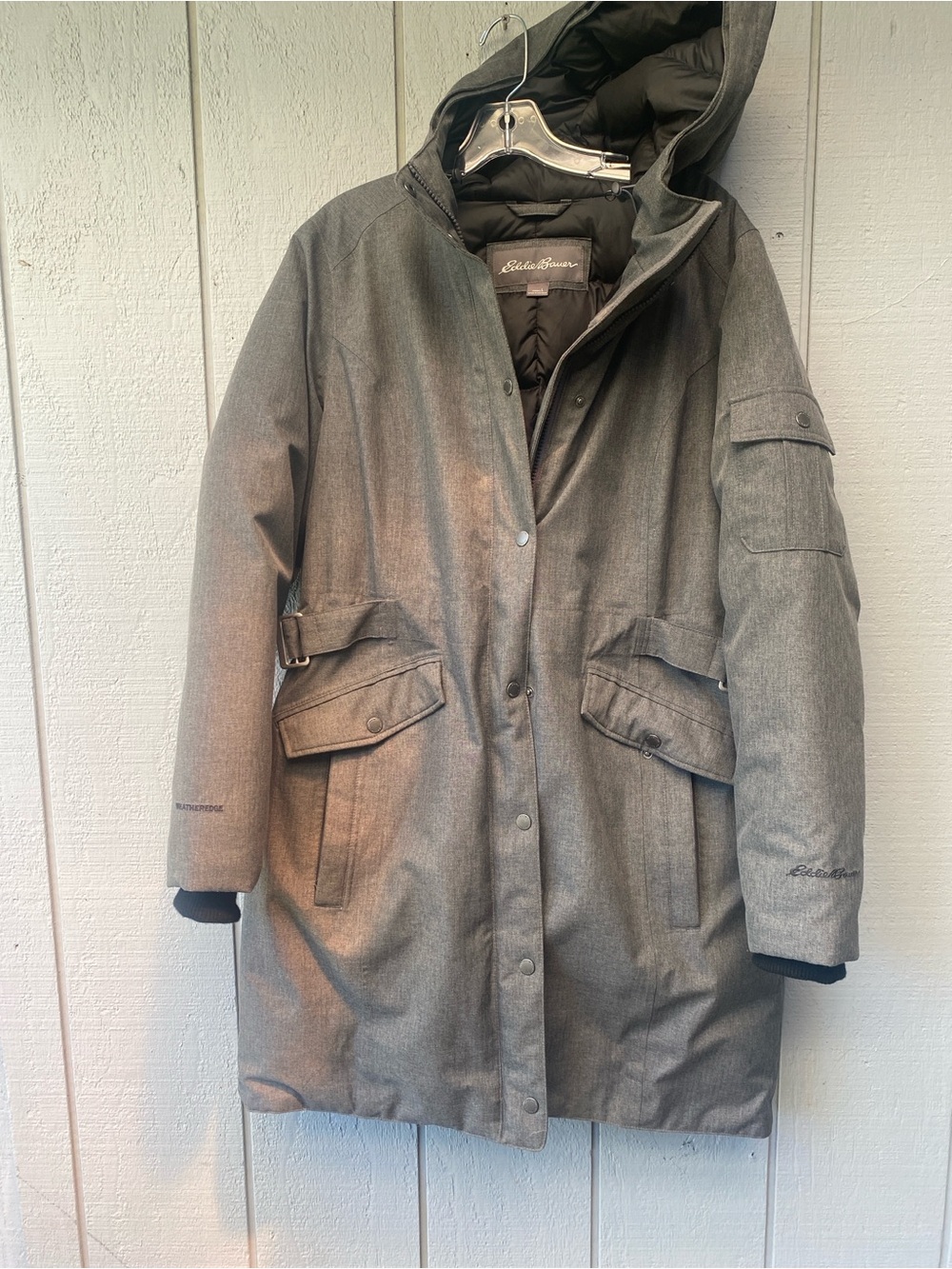 Eddie Bauer Gray Hooded Insulated Trench Coat